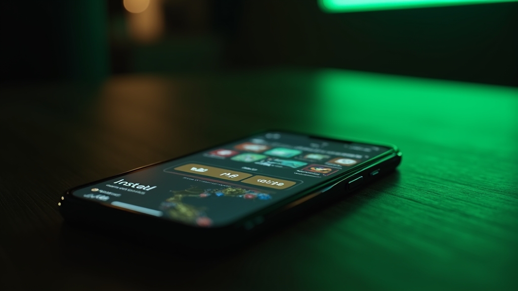 Smartfon z ekranem pobierania aplikacji w klimacie kasynowym